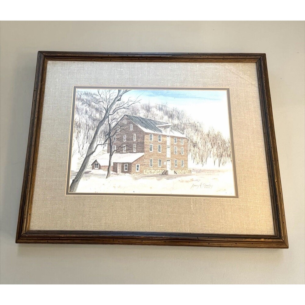 Original Watercolor Old Stone Mill Snow Framed By Artist Nancy H. Strailey 1979